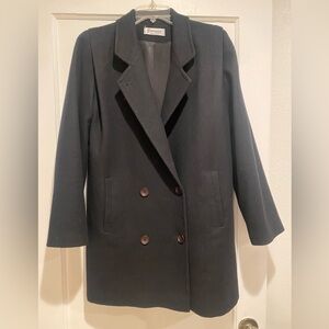 Beautiful Black Vintage Forecaster of Boston 100% Pure Wool Overcoat Union Tag